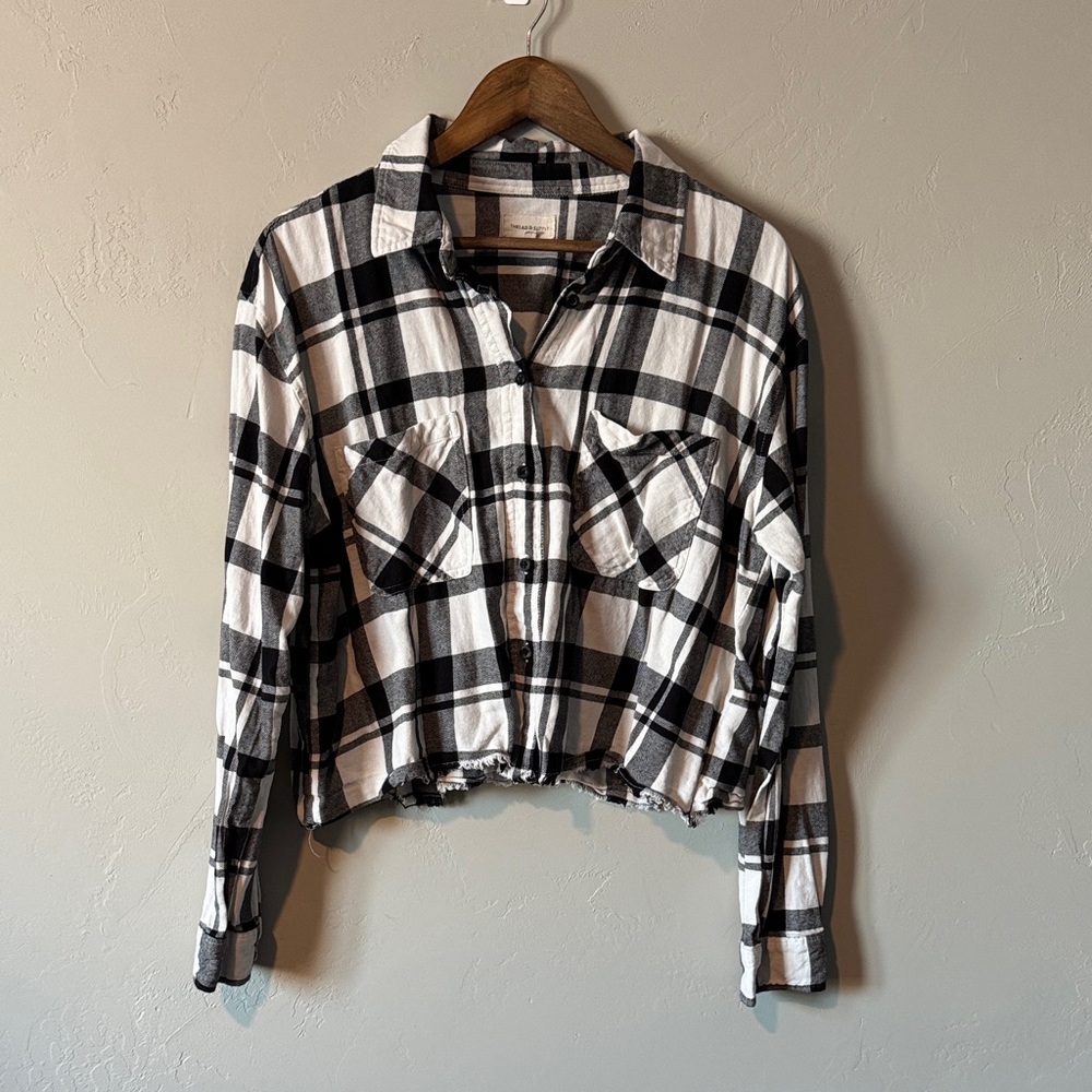 Black and White Plaid Button-Up Shirt